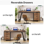 Bureau informatique avec 3 tiroirs, bureau PC avec tiroirs réversibles et rangement pour dossiers
