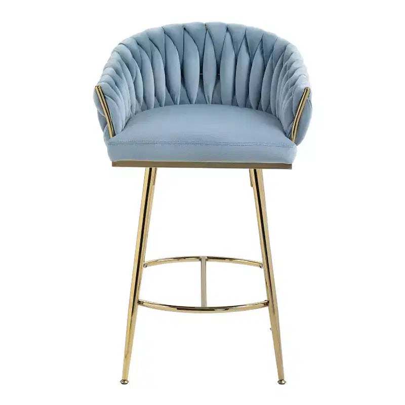 Tabourets de comptoir modernes en métal avec revêtement en velours, repose-pieds et accoudoirs