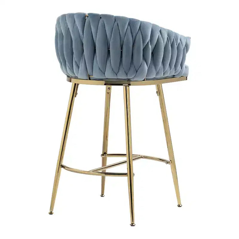 Tabourets de comptoir modernes en métal avec revêtement en velours, repose-pieds et accoudoirs