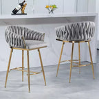 Tabourets de comptoir modernes en métal avec revêtement en velours, repose-pieds et accoudoirs