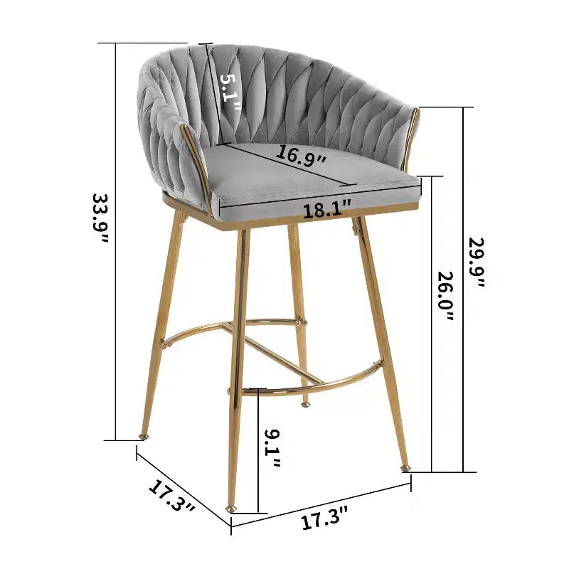 Tabourets de comptoir modernes en métal avec revêtement en velours, repose-pieds et accoudoirs