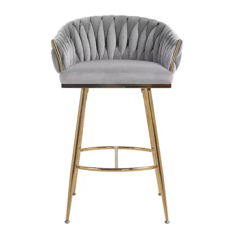 Tabourets de comptoir modernes en métal avec revêtement en velours, repose-pieds et accoudoirs