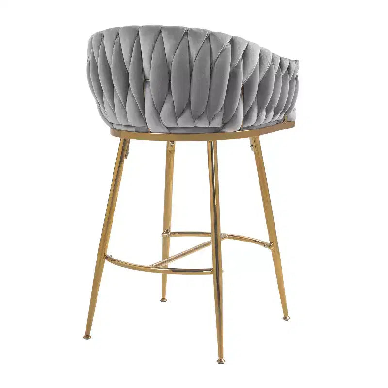 Tabourets de comptoir modernes en métal avec revêtement en velours, repose-pieds et accoudoirs