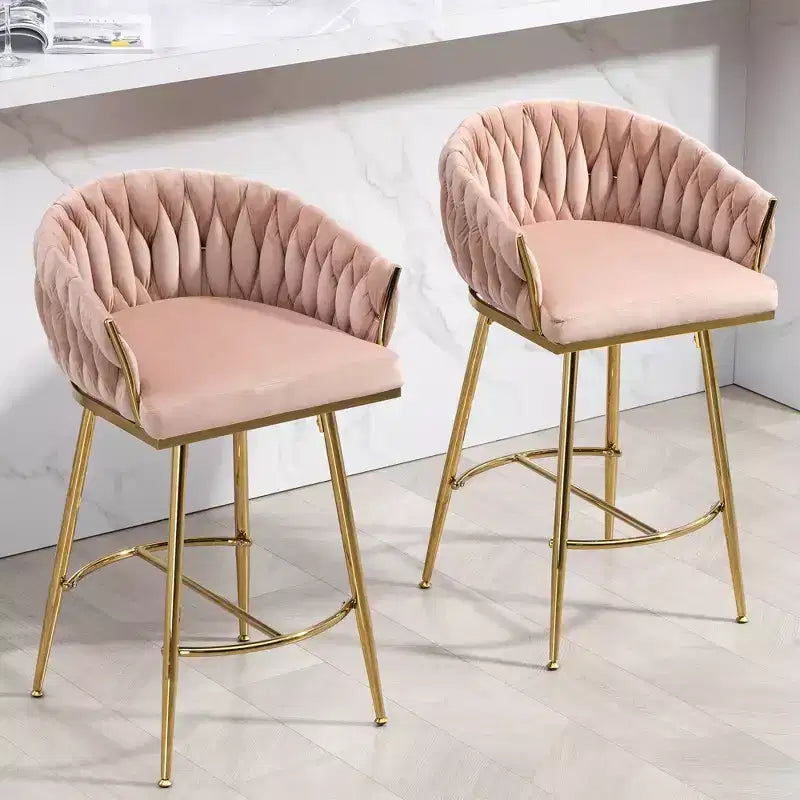 Tabourets de comptoir modernes en métal avec revêtement en velours, repose-pieds et accoudoirs