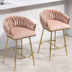 Tabourets de comptoir modernes en métal avec revêtement en velours, repose-pieds et accoudoirs