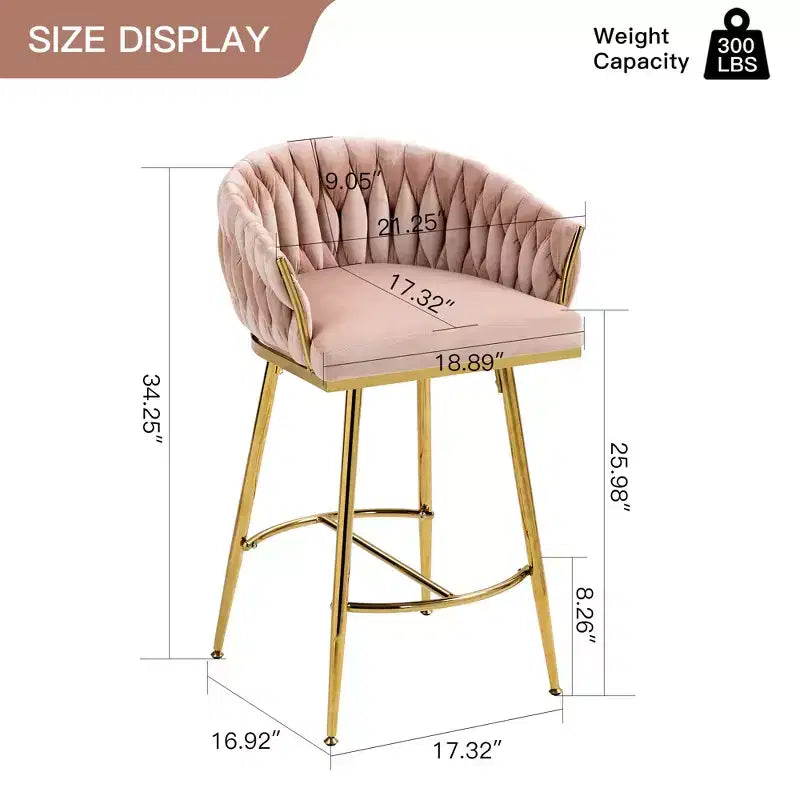 Tabourets de comptoir modernes en métal avec revêtement en velours, repose-pieds et accoudoirs