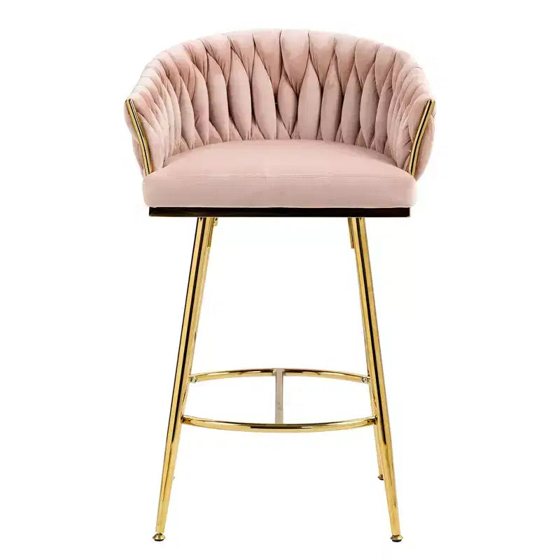 Tabourets de comptoir modernes en métal avec revêtement en velours, repose-pieds et accoudoirs