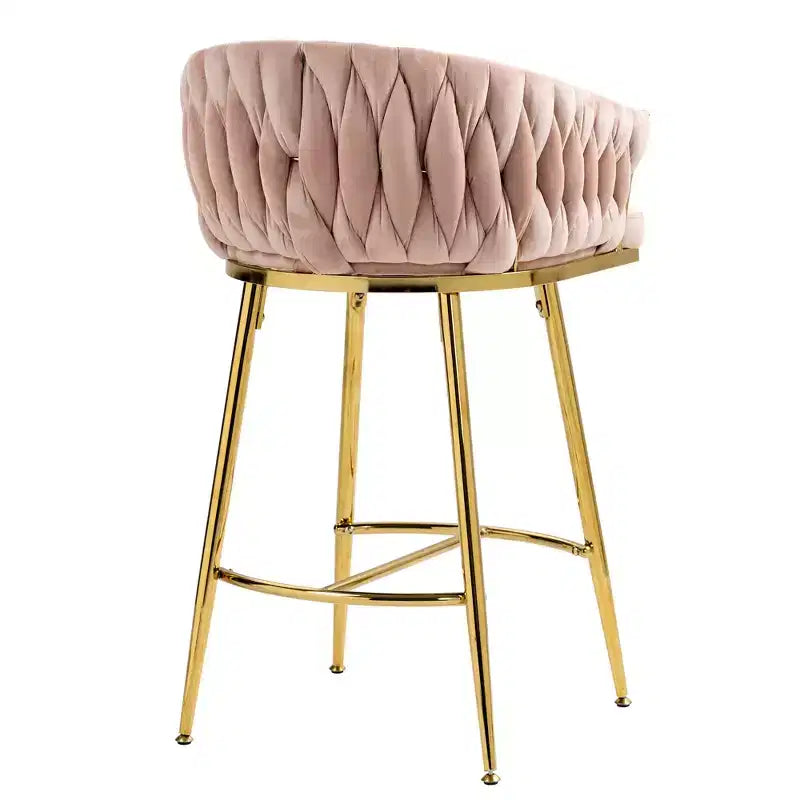 Tabourets de comptoir modernes en métal avec revêtement en velours, repose-pieds et accoudoirs