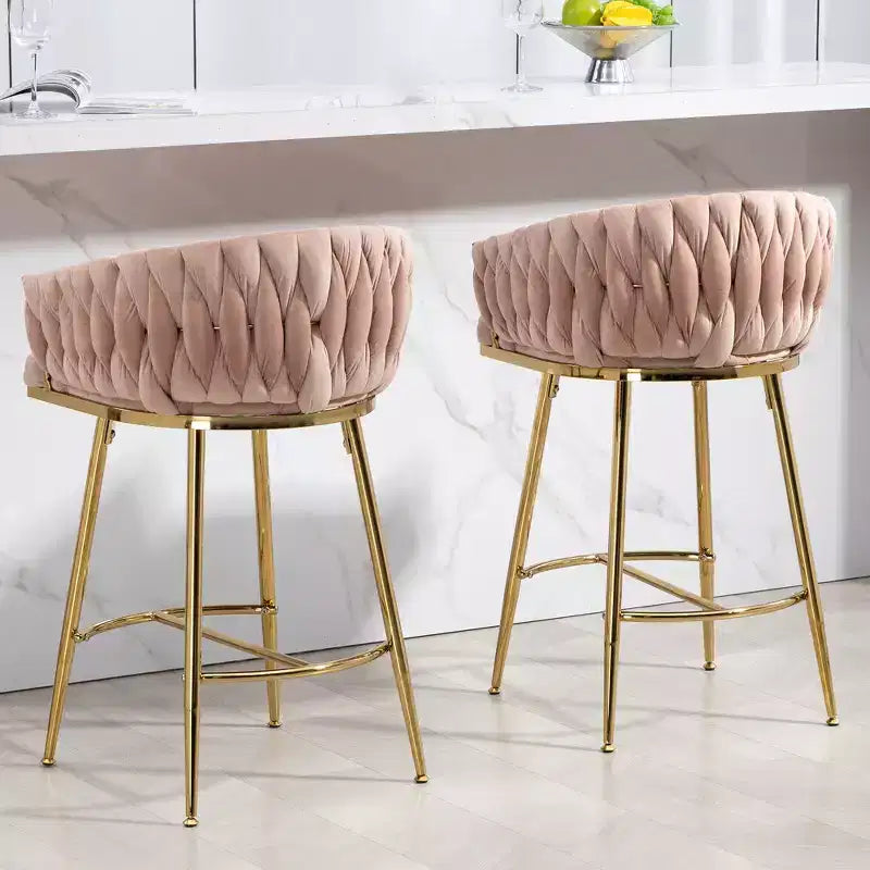 Tabourets de comptoir modernes en métal avec revêtement en velours, repose-pieds et accoudoirs