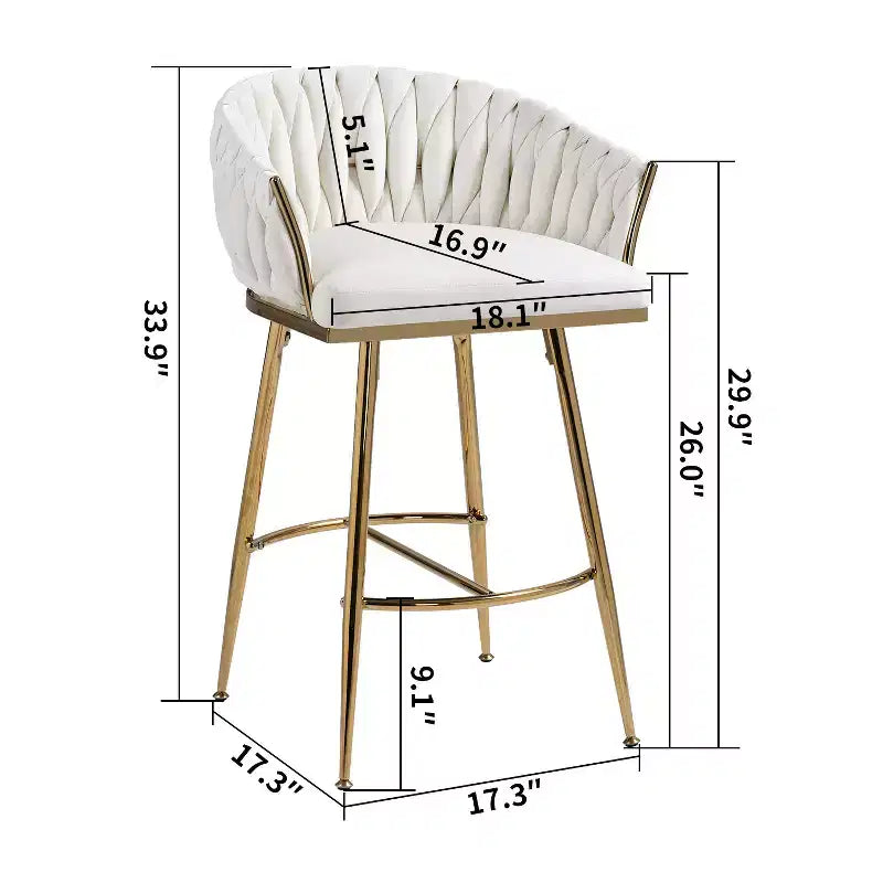 Tabourets de comptoir modernes en métal avec revêtement en velours, repose-pieds et accoudoirs