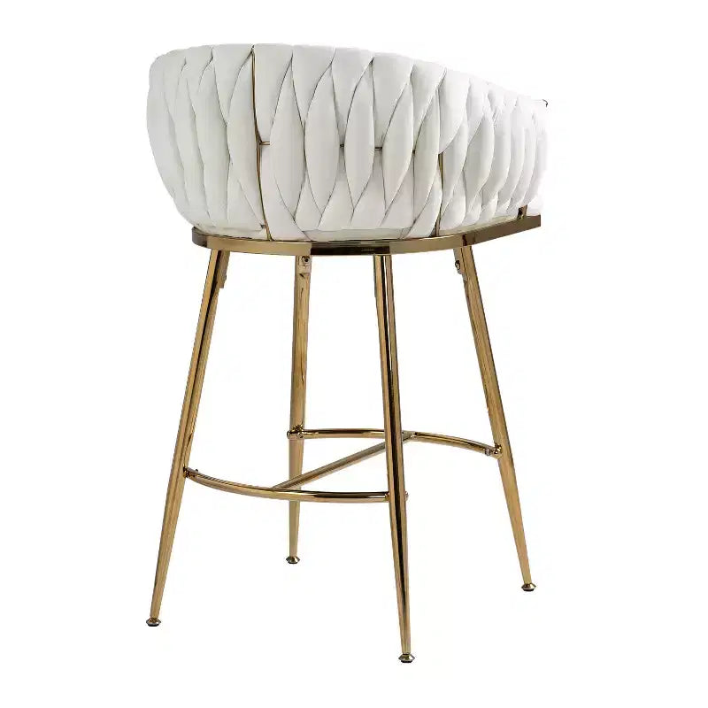 Tabourets de comptoir modernes en métal avec revêtement en velours, repose-pieds et accoudoirs