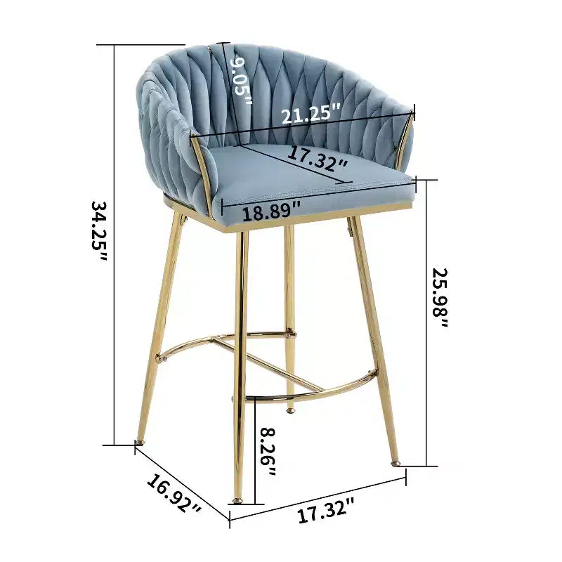 Tabourets de comptoir modernes en métal avec revêtement en velours, repose-pieds et accoudoirs