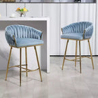 Tabourets de comptoir modernes en métal avec revêtement en velours, repose-pieds et accoudoirs