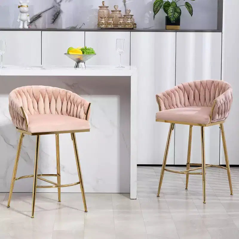 Tabourets de comptoir modernes en métal avec revêtement en velours, repose-pieds et accoudoirs