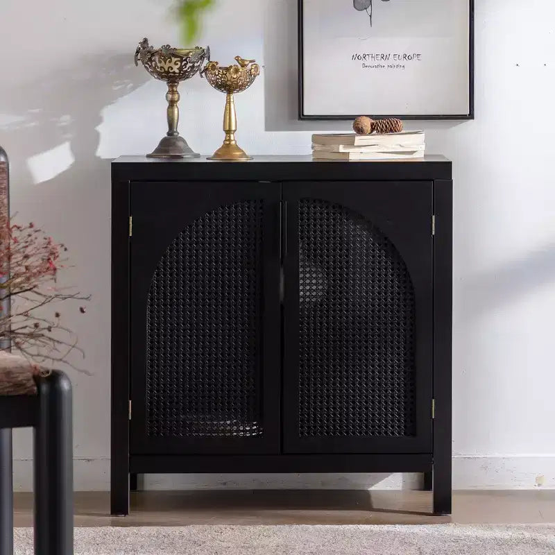 Accent Cabinet with Doors Rattan Sideboard Buffet Cabinets with Storage Adjustable Shelf 29 Inch Narrow Credenzas Storage Cabinet