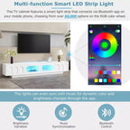 Meuble TV blanc avec portes en verre cannelé Console multimédia à LED