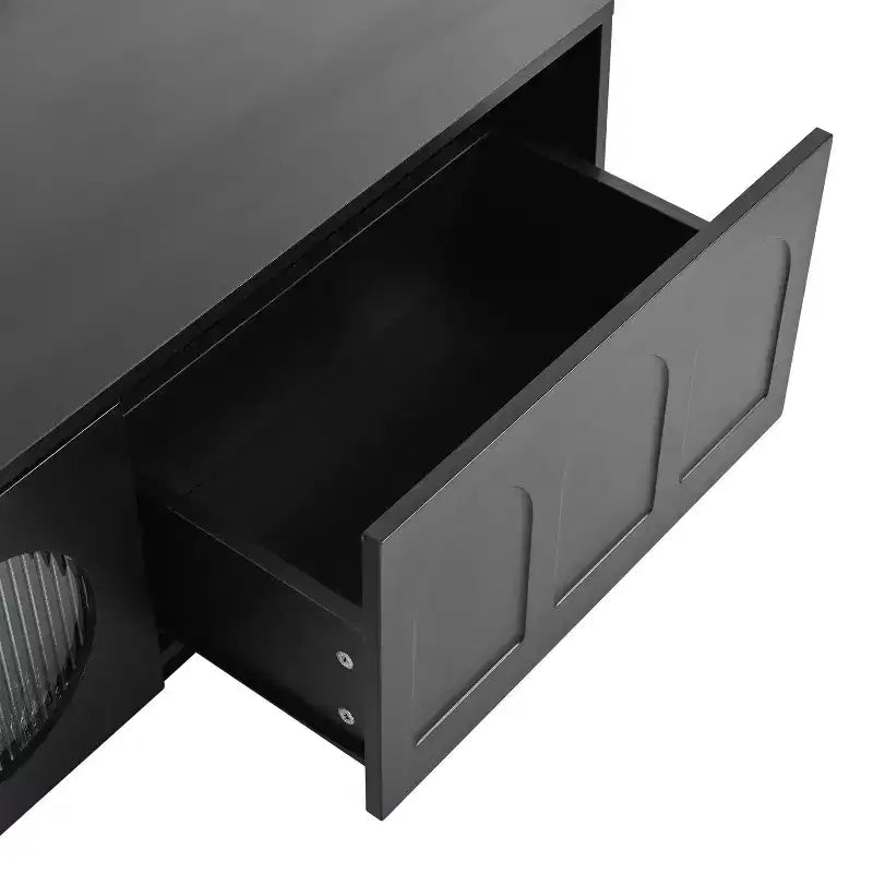 Meuble TV blanc avec portes en verre cannelé Console multimédia à LED