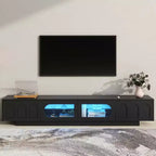 MAYEERTY White TV Stand with Fluted Glass Doors APP LED Media Console for 95 TVs