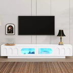 Meuble TV blanc avec portes en verre cannelé Console multimédia à LED