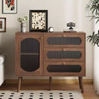 A Decorative Cabinet with Three Drawers and Doors a Wooden Storage Cabinet with Shelves Suitable for Living Rooms and Entryways