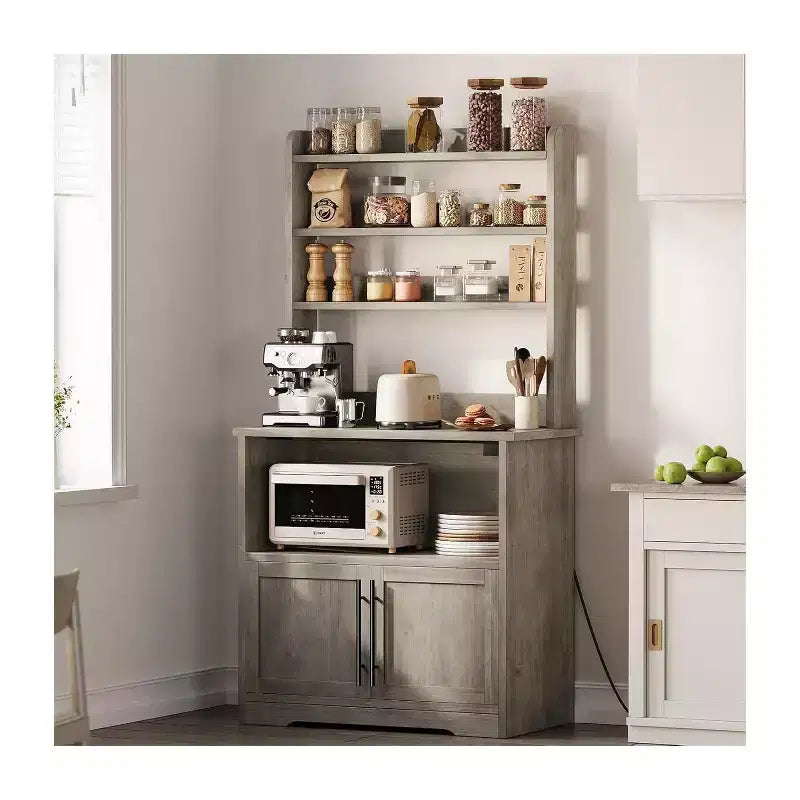 Meuble de cuisine compact pour four à micro-ondes et étagères ouvertes en bois pour coin café