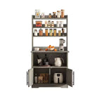 62.5'' Tall Bakers Rack Compact Microwave Oven Stand Cabinet & Open Shelves Wood Coffee Bar Station for Dining Room Living Room