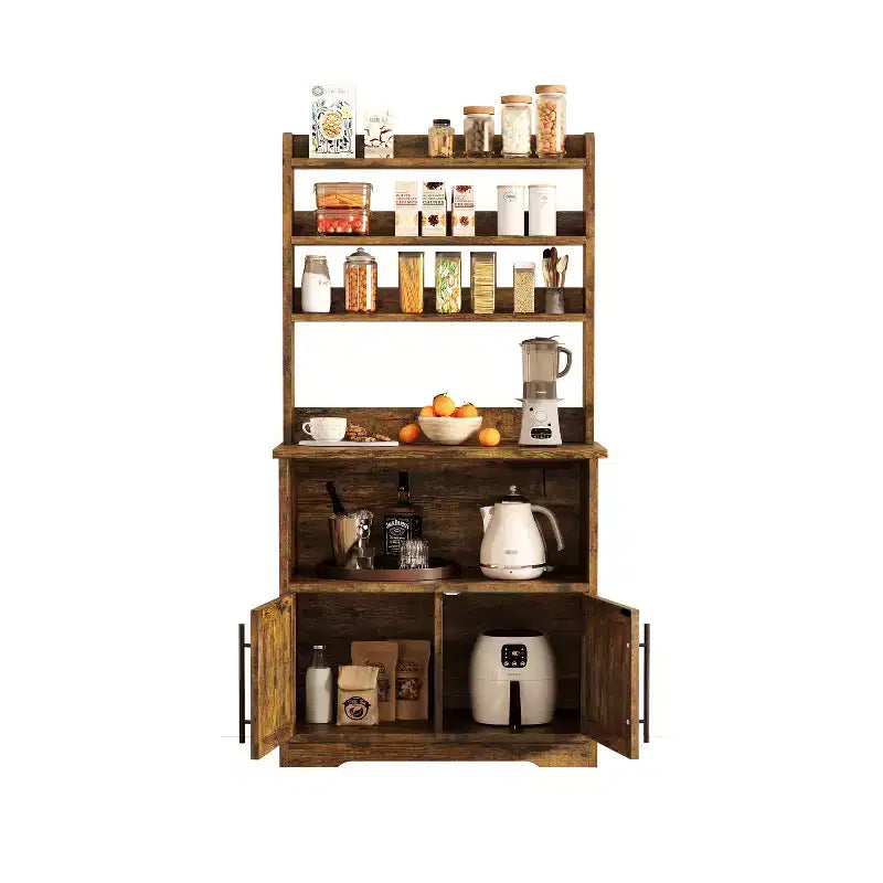 Meuble de cuisine compact pour four à micro-ondes et étagères ouvertes en bois pour coin café