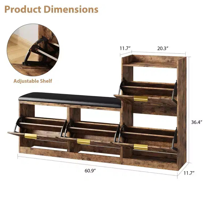 Meuble à Chaussures sur Pied Banc Porte-Chaussures avec 4 Tiroirs à Abattant