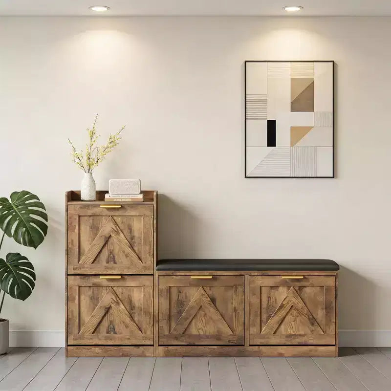 Meuble à Chaussures sur Pied Banc Porte-Chaussures avec 4 Tiroirs à Abattant