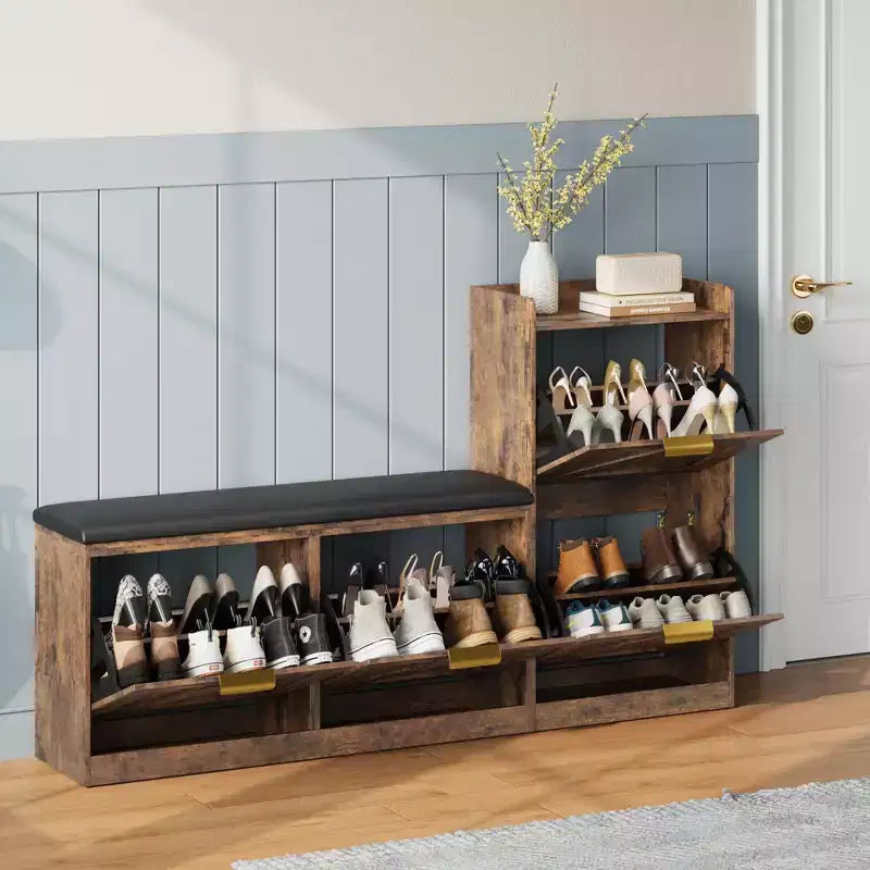 Meuble à Chaussures sur Pied Banc Porte-Chaussures avec 4 Tiroirs à Abattant
