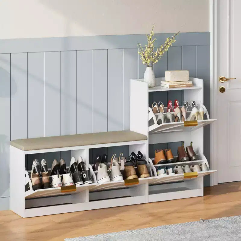 Meuble à Chaussures sur Pied Banc Porte-Chaussures avec 4 Tiroirs à Abattant