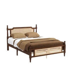 Lit plateforme Queen Size avec tête et pied de lit en rotin, lit en bois et rotin