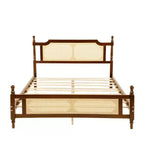 Lit plateforme Queen Size avec tête et pied de lit en rotin, lit en bois et rotin