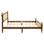 Lit plateforme Queen Size avec tête et pied de lit en rotin, lit en bois et rotin