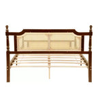 Lit plateforme Queen Size avec tête et pied de lit en rotin, lit en bois et rotin