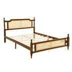 Lit plateforme Queen Size avec tête et pied de lit en rotin, lit en bois et rotin