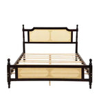Lit plateforme Queen Size avec tête et pied de lit en rotin, lit en bois et rotin