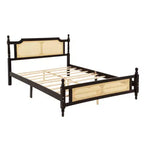 Lit plateforme Queen Size avec tête et pied de lit en rotin, lit en bois et rotin