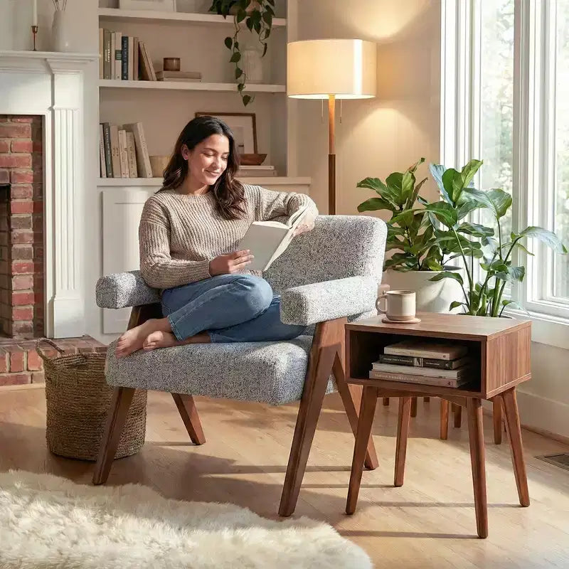 Fauteuil moderne rembourré avec cadre en bois massif