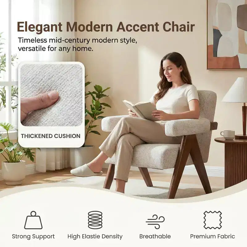 Fauteuil moderne rembourré avec cadre en bois massif