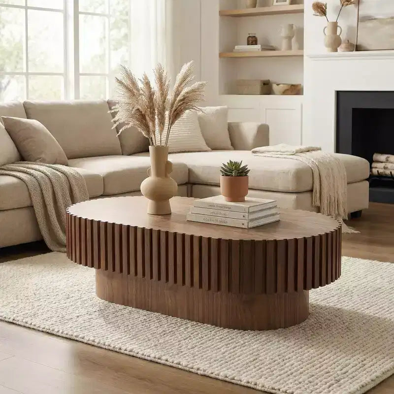 Table basse moderne artisanale Table basse ovale Table basse en bois