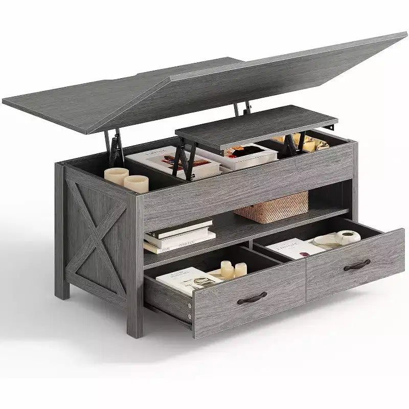 Lift up coffee table with storage space farmhouse style coffee table coffee table with two drawers living room and home office coffee table