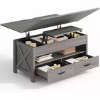 Lift up coffee table with storage space farmhouse style coffee table coffee table with two drawers living room and home office coffee table