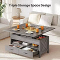 Table basse relevable avec espace de rangement, style campagne