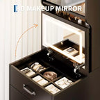 Coiffeuse 3-en-1 compacte avec portes en acrylique, boîte à bijoux et chaise intégrée