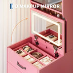 Coiffeuse 3-en-1 compacte avec portes en acrylique, boîte à bijoux et chaise intégrée