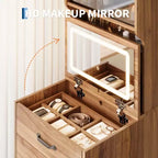 Coiffeuse 3-en-1 compacte avec portes en acrylique, boîte à bijoux et chaise intégrée