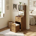 3-in-1 Vanity Desk Compact Makeup Vanity Set Acrylic Doors Jewelry Box Hidden Chair for Small Spaces