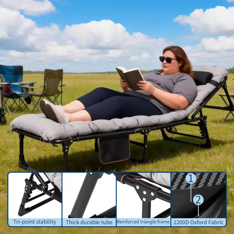 Lit de camp pliant portable Oxford double couche pour adultes Lit de camping pliable