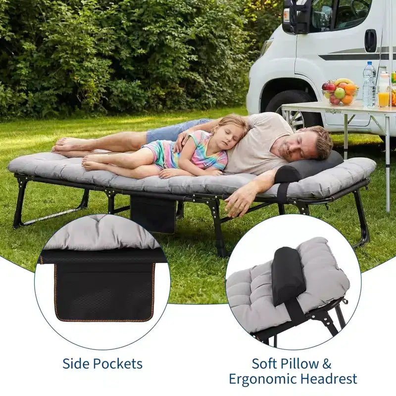 Lit de camp pliant portable Oxford double couche pour adultes Lit de camping pliable